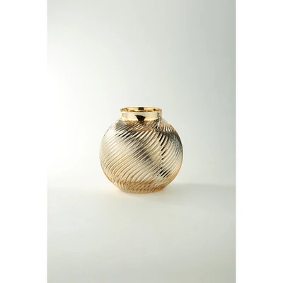 CC Home Furnishings 7.5” Metallic Gold Swirl Glass Ball Vase