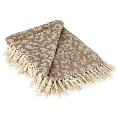 Contemporary Home Living 60" White and Brown Rectangular Leopard Patterned Cotton Throw