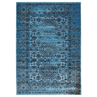 Chaudhary Living 4.5' x 6.5' Blue and Black Distressed Geometric Rectangular Area Throw Rug