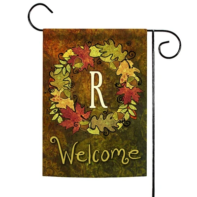 Toland Home Garden Yellow and Brown Fall Wreath Monogram R Outdoor Garden Flag 18" x 12.5"