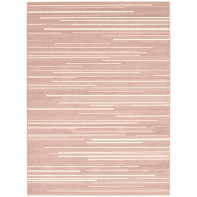 Chaudhary Living 5.25' x 7.25' Pink and Cream Striped Pattern Rectangular Area Throw Rug