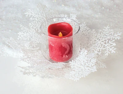 Melrose 14" Clear and White Snowflake Christmas Pillar Candle Holder