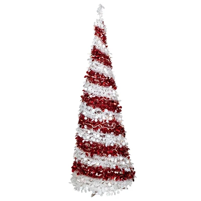 Northlight 6' Pre-Lit Candy Cane Pop-Up Artificial Christmas Tree, Clear Lights