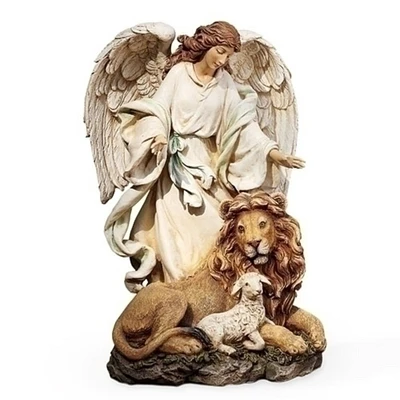 Roman 9.25" Angel with Lion and Lamb Religious Figure