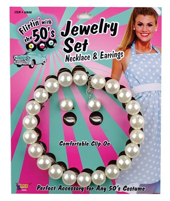 The Costume Center Silver and White Pearl 1950's Women Adult Halloween Jewelry Set Costume Accessory - One Size