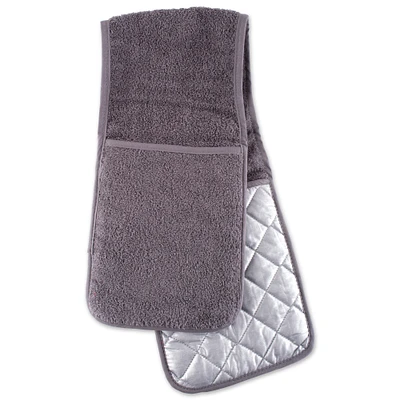 Contemporary Home Living Set of 2 Gray Cotton Double Oven Mitt 36"