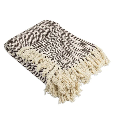 Contemporary Home Living 60" Brown and Beige Chevron Pattern Towel with Fringe Border
