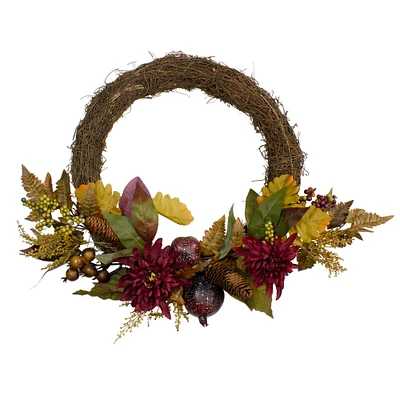 Northlight Mums and Pomegranates Artificial Floral Wreath, Red 20-Inch