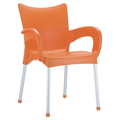 Luxury Commercial Living 33.25" Orange and Silver Outdoor Patio Dining Arm Chair