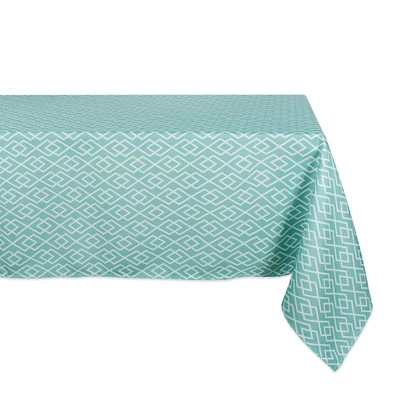 CC Home Furnishings Aqua Blue and White Diamond Pattern Outdoor Rectangular Tablecloth 60” x 84”