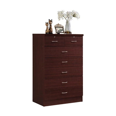 Contemporary Home Living 48" Mahogany Brown and Silver Rectangular 7-Drawer Chest with Locks