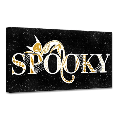 Crafted Creations Black and Gold 'Spooky' Glam Canvas Halloween Wall Art Decor 12" x 24"