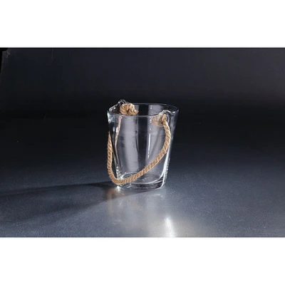CC Home Furnishings 7.5" Clear Cylindrical Hand Blown Glass Vase with Brown Rope Accent