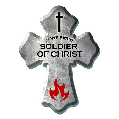 Glow Decor 8" Gray and White 'Confirmed Soldier Of Christ' Religious Wall Cross