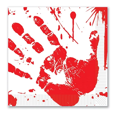 Party Central Club Pack of 192 White and Red Bloody Handprint Halloween Disposable Lunch Napkins 6.5"