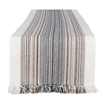 Contemporary Home Living 108" Table Runner with Fringed Black Stripes Design