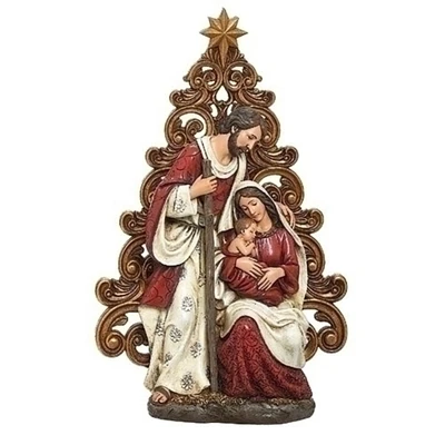 Roman 12.25" Holy Family Christmas Nativity Figurine with Filigree Tree