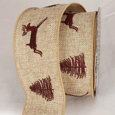 The Ribbon People Beige and Chocolate Brown Deer Wired Craft Ribbon 2.5" x 10 yards