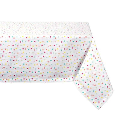 Contemporary Home Living 104" Pearl White and Pink Polka Dots Printed Rectangular Tablecloth