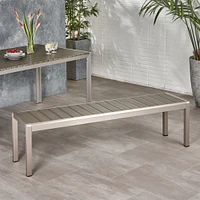 GDF Studio Odelia Outdoor Modern Aluminum Dining Bench with Faux Wood Seat