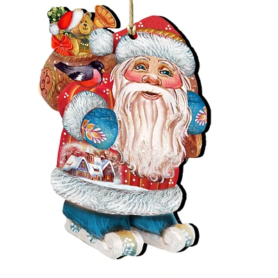 Designocracy Set of 2 Santa Claus is Coming to Town Wooden Christmas Ornaments 5.5"