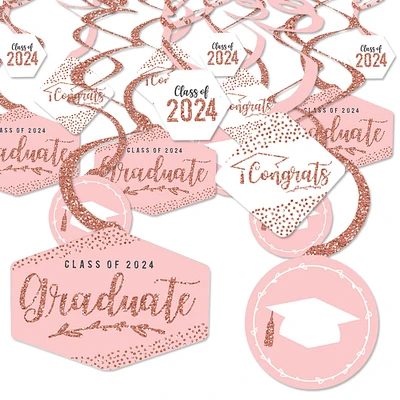 Big Dot of Happiness Rose Gold Graduation Class of 2024 Decorations Hanging Swirls - Set of 40