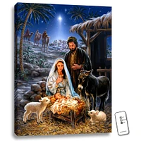 Glow Decor 24" x 18" Blue and Black Savior's Birth Back-lit Wall Art with Remote Control