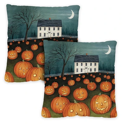 Toland Home Garden Set of 2 Pumpkin Halloween House Outdoor Patio Throw Pillow Covers 18”