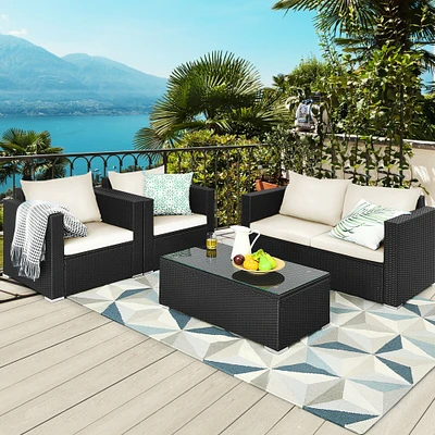 4Pcs Patio Rattan Cushioned Furniture Set