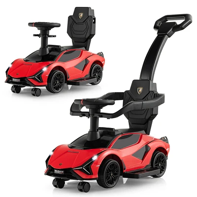 Gymax 3-in-1 Licensed Lamborghini Ride on Push Car Walking Toy Stroller with USB Port