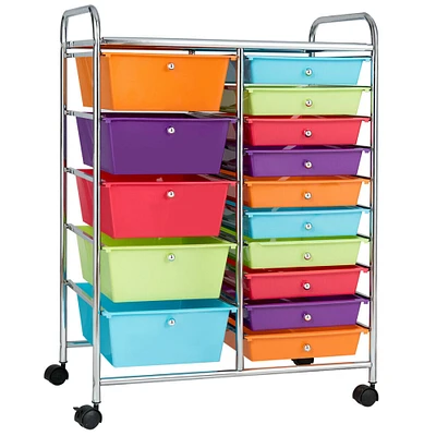 Gymax 15 Drawer Rolling Storage Cart Opaque Multicolor Drawers Home