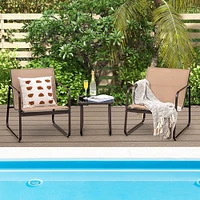 Costway 3 Pieces Patio Conversation Set Outdoor Metal Chair & Table Tempered Glass Top