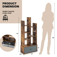 Costway Industrial Bookshelf Rustic Wooden Shelf Organizer with Non-woven Fabric Drawer