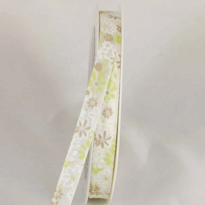 The Ribbon People Set of 2 Cream White and Green Woven Craft Ribbon 0.25" x 54 Yards