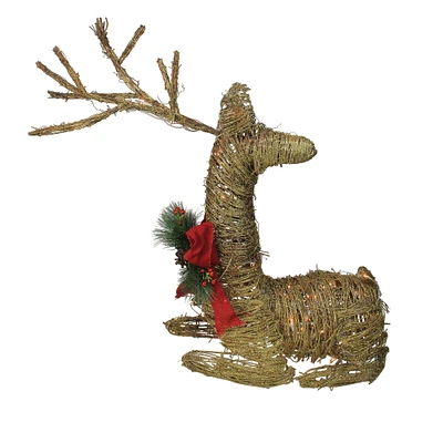 Northlight 30" Pre-Lit Gold Reindeer with Bow Outdoor Christmas Decor