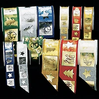 The Ribbon People Ivory and Gold Colored German Christmas Print Organza Craft Ribbon 1.5" x 54 Yards