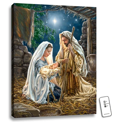 Glow Decor 24" x 18" Beige and White Holy Family Back-lit Wall Art with Remote Control