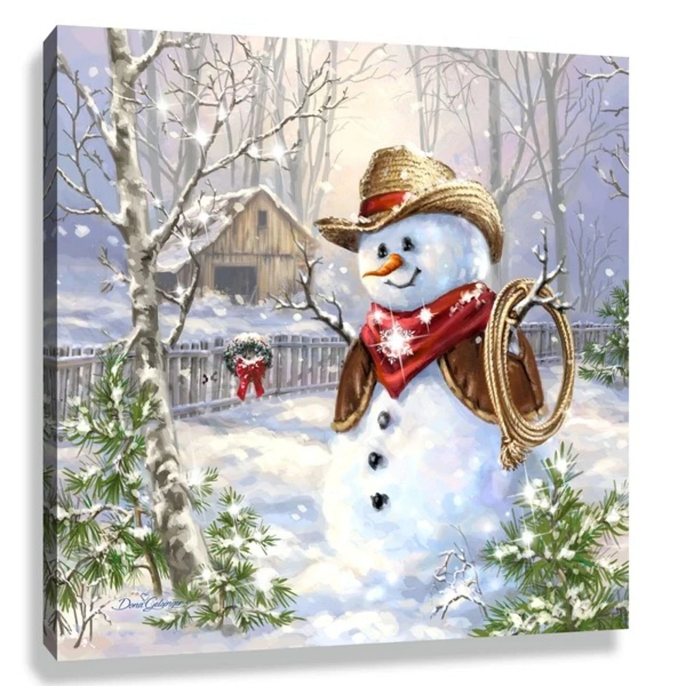 Glow Decor White and Brown Cowboy Frosty Pizazz Print Framed Christmas Wall Decor 10" x 10"