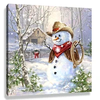 Glow Decor White and Brown Cowboy Frosty Pizazz Print Framed Christmas Wall Decor 10" x 10"