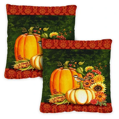 Toland Home Garden Set of 2 Pumpkin Flower Fall Harvest Outdoor Patio Throw Pillow Covers 18”