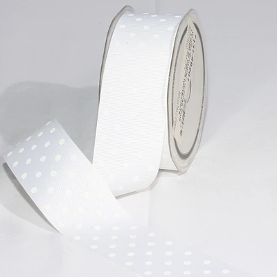 The Ribbon People Ivory and White Polka Dotted Grosgrain Craft Ribbon 1.5" x 88 Yards