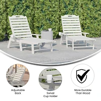 Merrick Lane Gaylord Set of 2 Adjustable Adirondack Loungers with Cup Holders- All-Weather Indoor/Outdoor HDPE Lounge Chairs