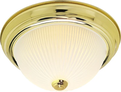 Nuvo 2-Light 11" Flush Mount w/ Frosted Ribbed in Polished Brass Finish