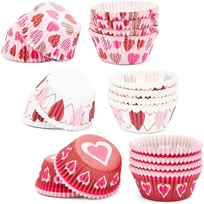 450 Pack Valentine's Day Baking Cups - Heart Cupcake Liners, Pink and Red Muffin Cups for Valentine's Day Party Decoration, Wedding, Mother's Day (3 Designs)
