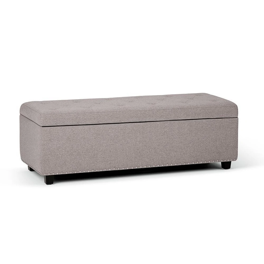 Simpli Home Hamilton Large Storage Ottoman Bench in Linen