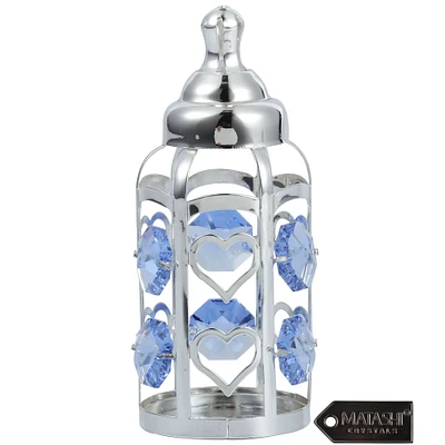 Matashi   Silver Plated Crystal Studded Baby Bottle Ornament with Light Blue Crystals Decorative Tabletop Showpiece Gift