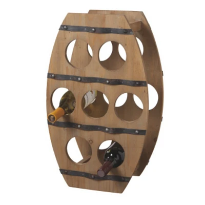 Midwest 22.25" Country - Rustic Wooden Barrel Design Wine Rack - 7 Bottle Storage