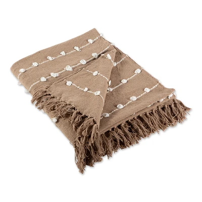 Contemporary Home Living Stone Brown and White Striped Rectangular Woven Loop Cotton Decorative Throw 50" x 60"