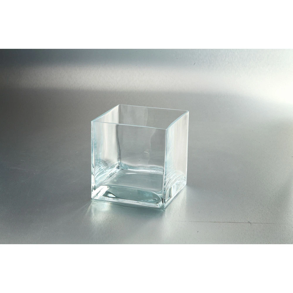 CC Home Furnishings 6” Clear Square Handblown Glass Vase