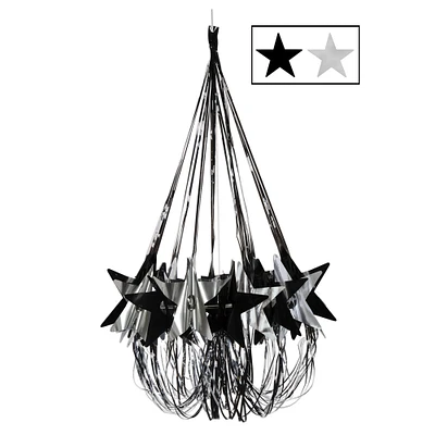 Beistle Pack of 6 Black and Silver Metallic Stars Chandelier Hanging Decorations 35"